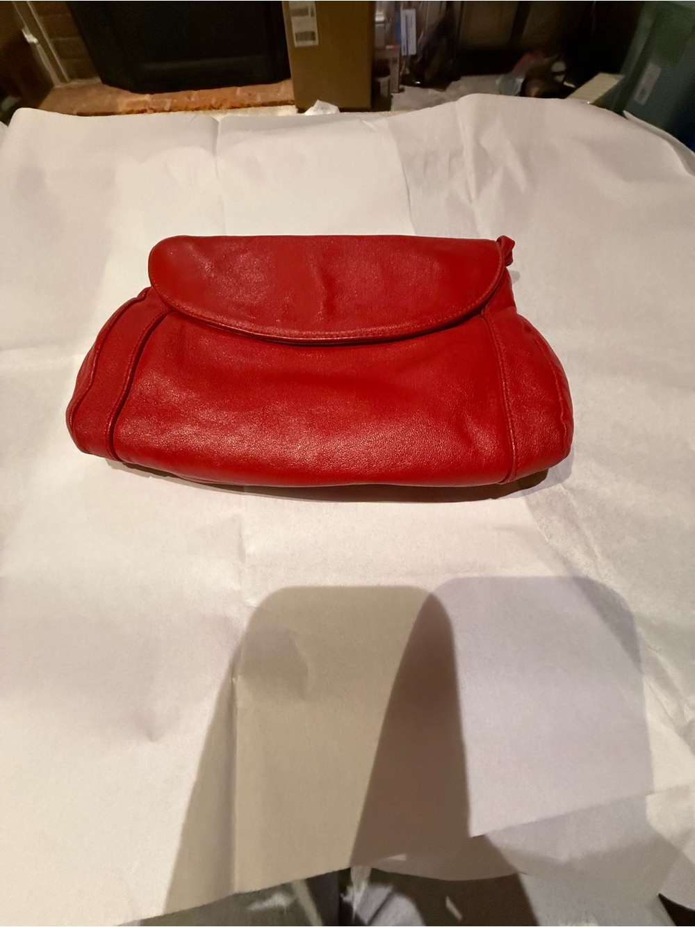 Vintage Red Leather Foldover Shoulder Bag Convertible Clutch